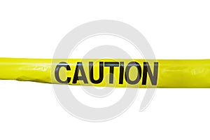Yellow caution tape isolated, on white background