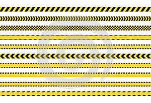 Yellow caution tape sign set, danger police lines
