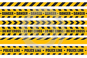 Yellow caution tapes set vector isolated. Security line