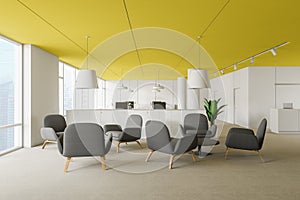 Yellow ceiling office waiting room