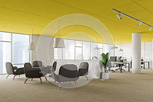 Yellow ceiling office waiting room corner