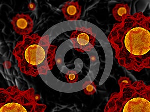 Yellow cells captured by coronaviruses - 3d rendering