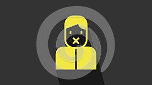Yellow Censor and freedom of speech concept icon isolated on grey background. Media prisoner and human rights concept
