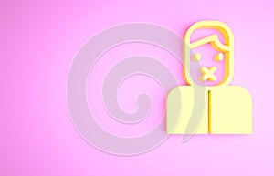 Yellow Censor and freedom of speech concept icon isolated on pink background. Media prisoner and human rights concept