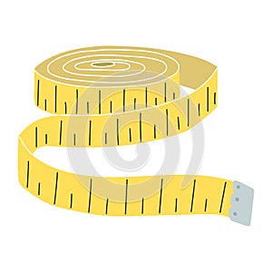 Yellow centimeter measuring tape insulated against a white background