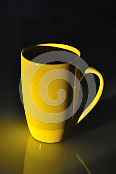 Yellow ceramic mug close-up