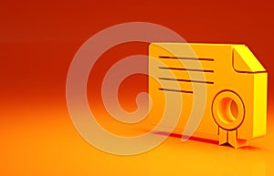 Yellow Certificate template icon isolated on orange background. Achievement, award, degree, grant, diploma concepts