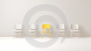 Yellow Chair That Stands Out From the Chairs Crowd on a Soft White Studio Background.