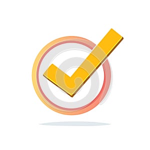 Yellow Check Mark Icon with Circle, Approved Concept Illustration
