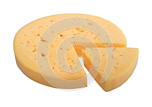 Yellow cheese of circle form with sector part. photo