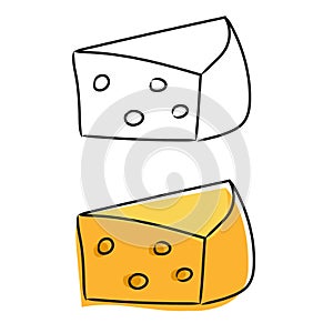 Yellow cheese. Hand drawn illustration. Isolated vector icon. Cooking food