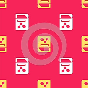 Yellow Chemistry book icon isolated seamless pattern on red background. Vector