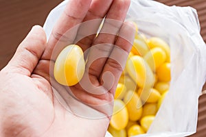 Yellow cherry tomatoes on hand