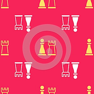 Yellow Chess icon isolated seamless pattern on red background. Business strategy. Game, management, finance. Vector