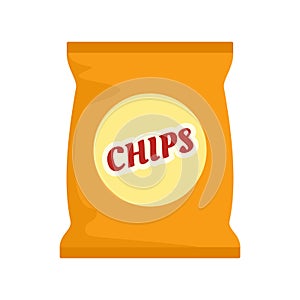 Yellow chips pack icon, flat style