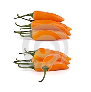 Yellow chlli peppers isolated on white background