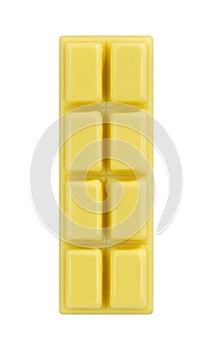 Yellow chocolate bar isolated on white background. Top view