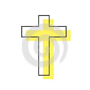 Yellow Christian Cross Symbol on White Background.