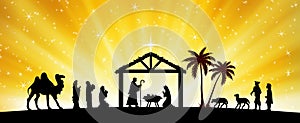 Yellow Christmas Nativity Scene background