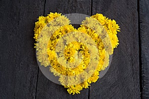 Yellow chrysanthemum flower shaped like a heart