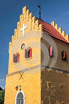 The yellow Church of Allinge on Bornholm