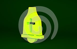Yellow Church bell icon isolated on green background. Alarm symbol, service bell, handbell sign, notification symbol