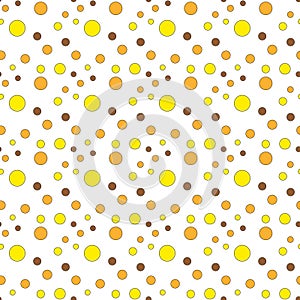 Yellow circles confetti falling on transparent background. Round, dot vector background. Abstract colorful confetti