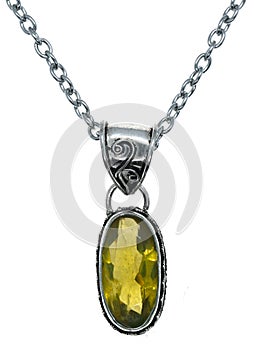 Yellow Citrine Glass Pendant Necklace