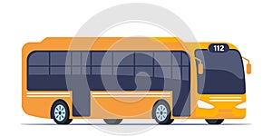 Yellow City bus. Passenger transport side view. Public transport. Modern touristic bus. Vector illustration