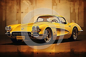 A Yellow Classic Chevrolet Corvette Is Shown in This Artistic Photo Created With Generative AI Technology