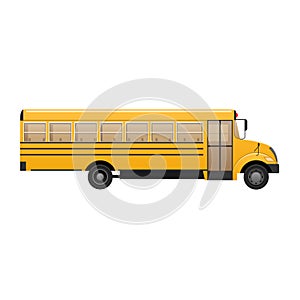 Yellow classic school children`s bus. Modern education. Traveling with children.