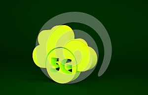 Yellow Cloud 5G new wireless internet wifi connection icon isolated on green background. Global network high speed