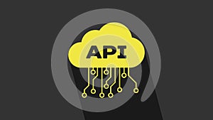Yellow Cloud api interface icon isolated on grey background. Application programming interface API technology. Software