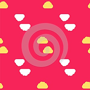 Yellow Cloud icon isolated seamless pattern on red background. Vector