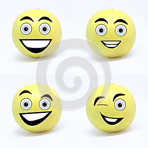 Yellow color face  emojis.  All in smiley and funy mood.