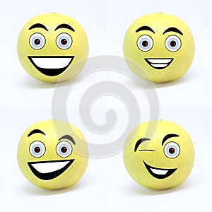 Yellow color face  emojis.  All in smiley and funy mood. photo