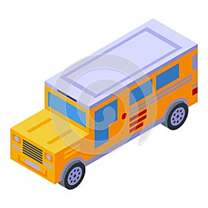 Yellow color jeepney icon isometric vector. Tourism travel