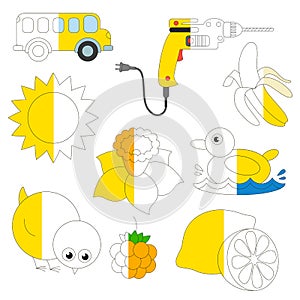 Yellow Color Objects, the big kid game to be colored by example half.