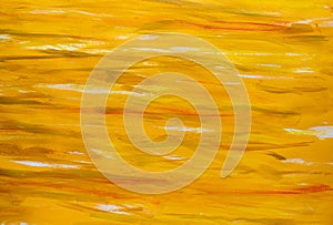 Yellow Color Paint Strokes on Canvas Surface.