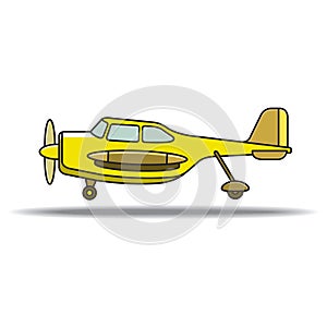 Yellow color small propeller aircraft landing