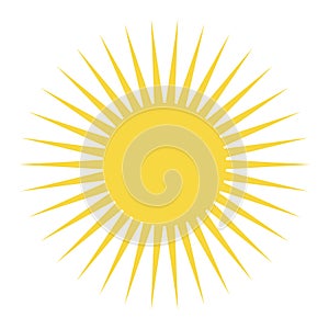 Yellow color Sun with long rays. Yellow sun icon vector eps10