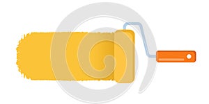 Yellow color trail of the roller brush on white background. Vector illustration for headers, banners and advertising