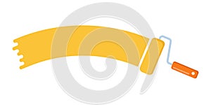 Yellow color trail of the roller brush on white background. Vector illustration for headers, banners and advertising