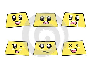 yellow color trapezium shape with expression smile angry crying wink eye sadness and laughing mood feeling photo