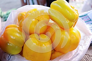 yellow colored capsicum stock on shop