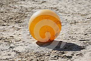 Yellow colored physioball on the sand