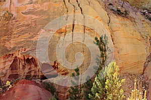 Yellow colored rock structure near Roussillon in France