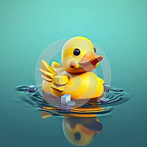 Yellow colored rubber duckie in a water illustration