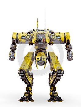 Yellow combat mech in a white background