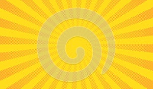 Yellow comics background. Abstract lines backdrop. Bright sunrays. Design frames for title book. Texture explosive polka. Beam